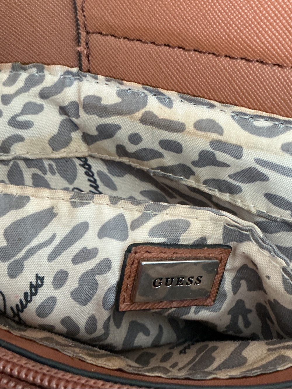 GUESS Brown Dual-Texture Tote - Picture 6 of 12